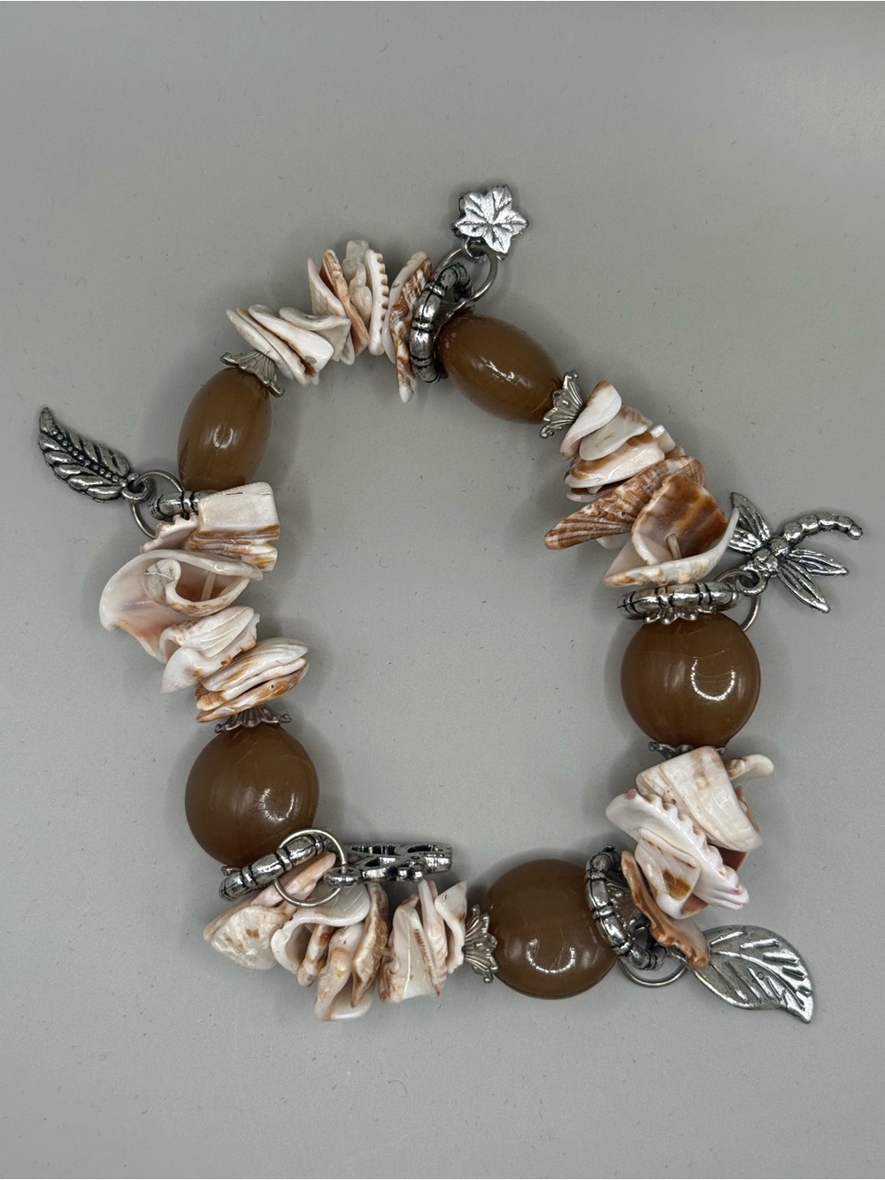 Shell & Brown Bead Charm Bracelet - Women Jewelry
